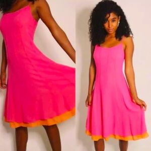 NWT Boston Proper 100% silk pink dress with orange peek-a-boo lining sz‎ 2